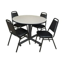 Regency 48 in. Round Breakroom Table- Maple, 4 Restaurant Stack Chairs- Black
