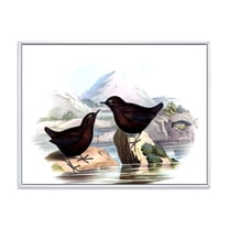 Designart 'Vintage Countryside Two Birds' Farmhouse Framed Canvas Wall Art Print