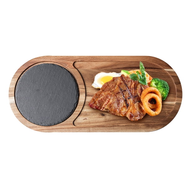 Tabla Para Servir Carne, Bandeja Para Servir De Madera Multiusos, Plato Para Servir Ovalado Fácil De Limpiar Con Piedra De Pizarra Para El Hogar, Cocina, Restaurante Moyic HA014336-00