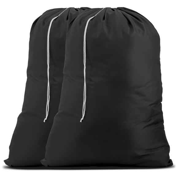 Bolsa de lavandería de nailon, gran capacidad con cordón de bloqueo, lavable a máquina, se adapta a cestas o cestas de lavandería, capacidad para 3 cargas de ropa (negro, paquete de 2)