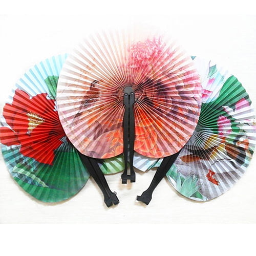 4 PCs Chinese Paper Folding Hand Fan Oriental Floral Party Wedding Favors Gifts 