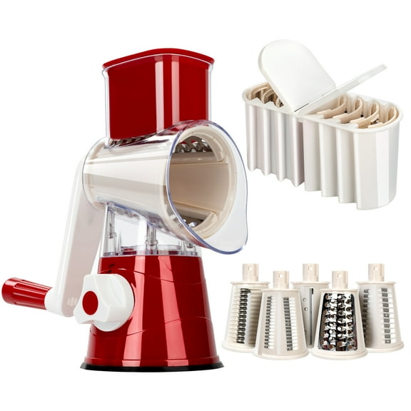 JEEXI Professional Rotary Cheese Grater with 5 Blades - Vegetable Shredder, Manual Hand Crank Cheese Grater With Reinforced Suction, Easy to Use Vegetable Chopper