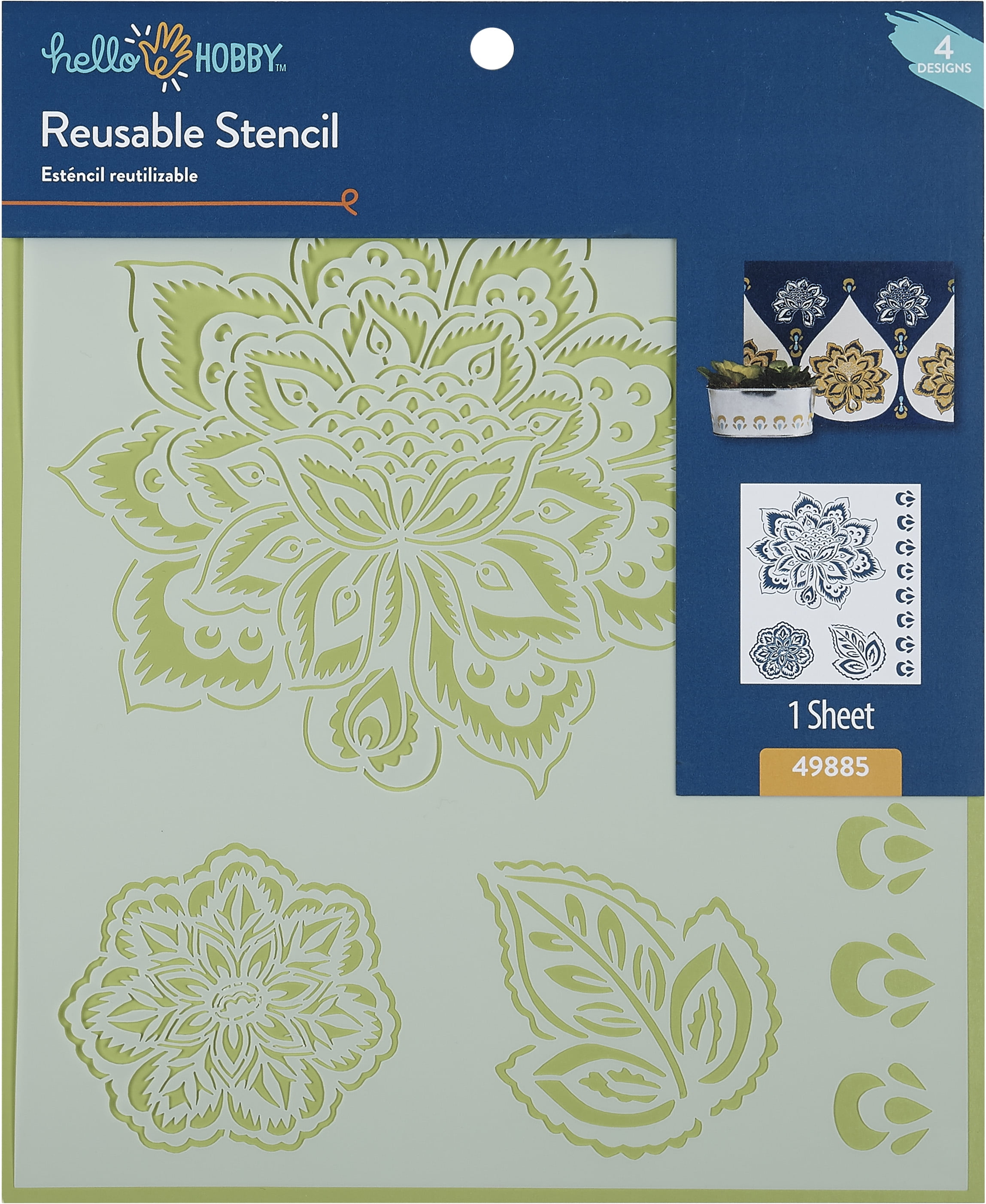(2 pack) Hello Hobby Lotus Stencil Set, Durable and Reusable Plastic Stencil, 8.5" x 9.5"