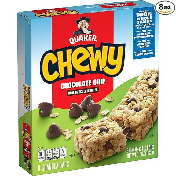 Pack of 1 Quaker Chewy Granola Bar Chocolate Chip Granola Bars, 0.84 Oz, 8 Ct