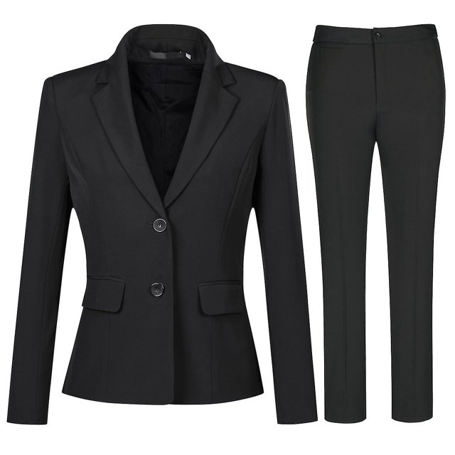 Traje formal femenino de color sólido Traje de solapa con muesca de dos botones (blazer y pantalones)
