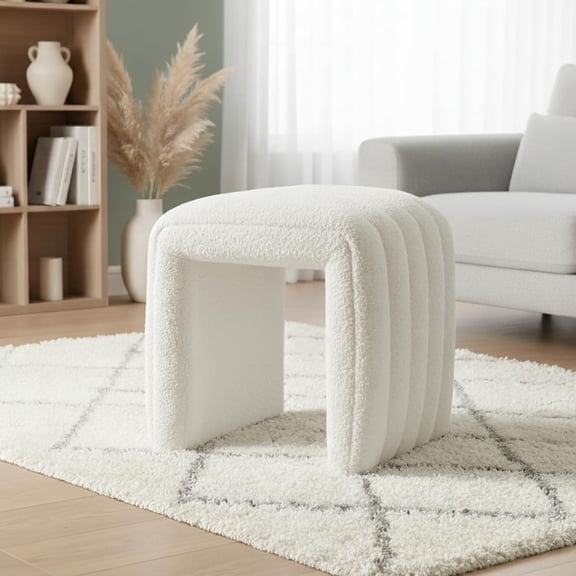 SEYNAR Modern Glam Ottoman Stool,Teddy Sherpa Upolstered Foot Stools Ottoman for Couch, Modern Vanity Stool for Living Room, Bedroom and Vanity