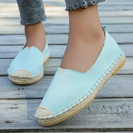 

WOXINDA Women Casual Shoes Breathable Slip On Flats Bow Beaded Striped Canvas Straw Sole Leisure Sneakers
