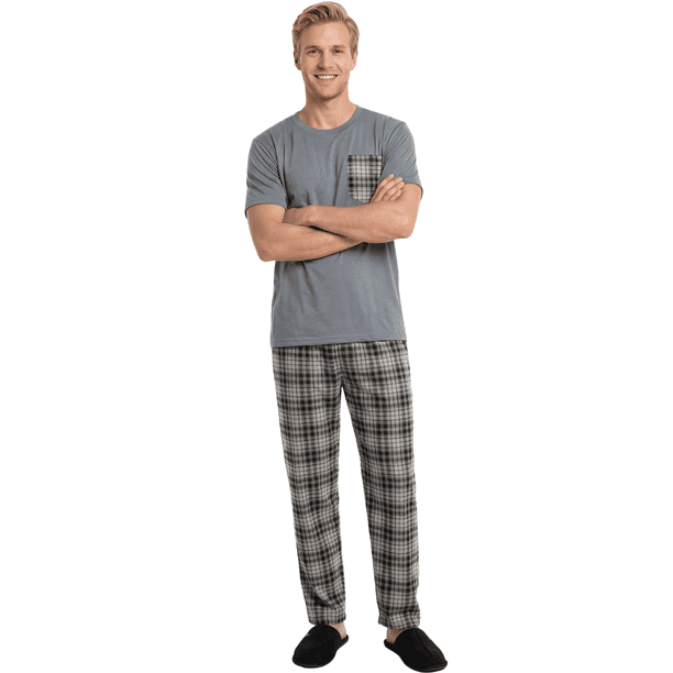 Pijama Hombre 2 Piezas Unitalla, Playera Suave con Bolsillo y Pantalón a Cuadros, Comodidad Total para Descanso