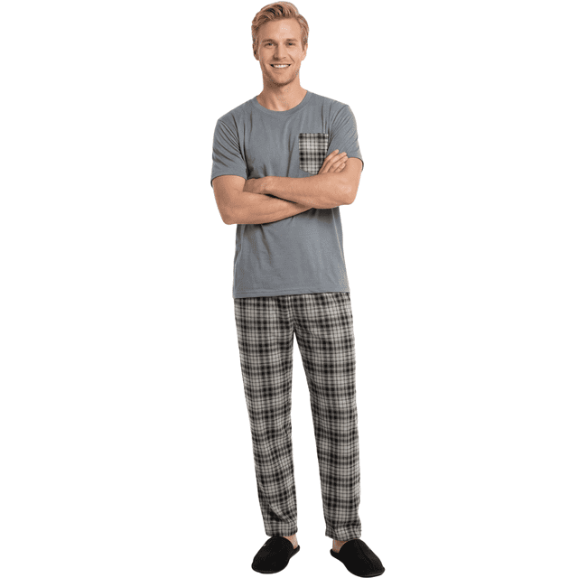 Pijama Hombre 2 Piezas Unitalla, Playera Suave con Bolsillo y Pantalón a Cuadros, Comodidad Total para Descanso