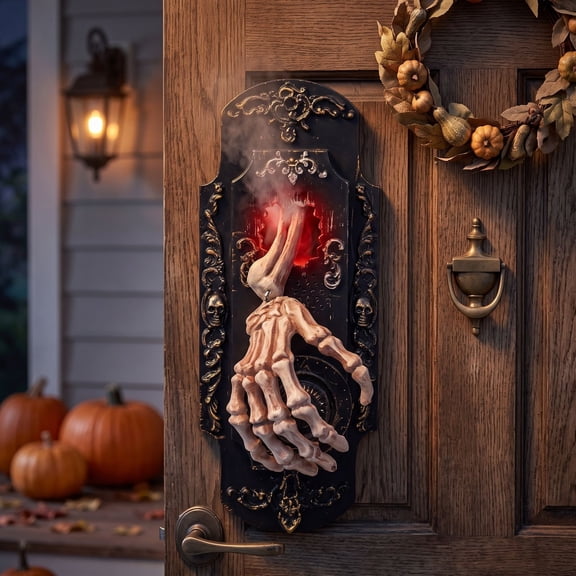 Halloween Spray Doorbell, Motion Sensor Animated Skeleton Hand with White Fog Scary Sound LED Red Light,Halloween Doorbell Decor Props Scary for Outdoor Indoor