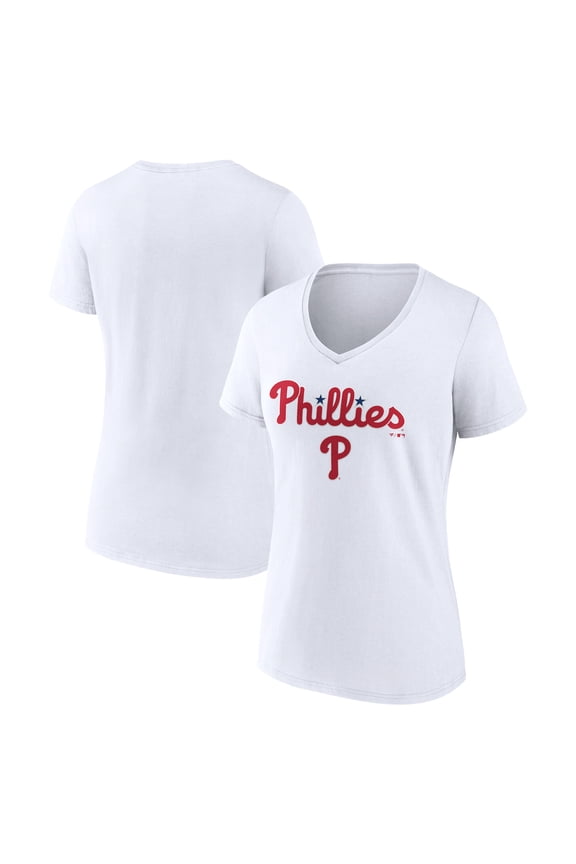 Women's White Philadelphia Phillies Team Lockup V-Neck T-Shirt
