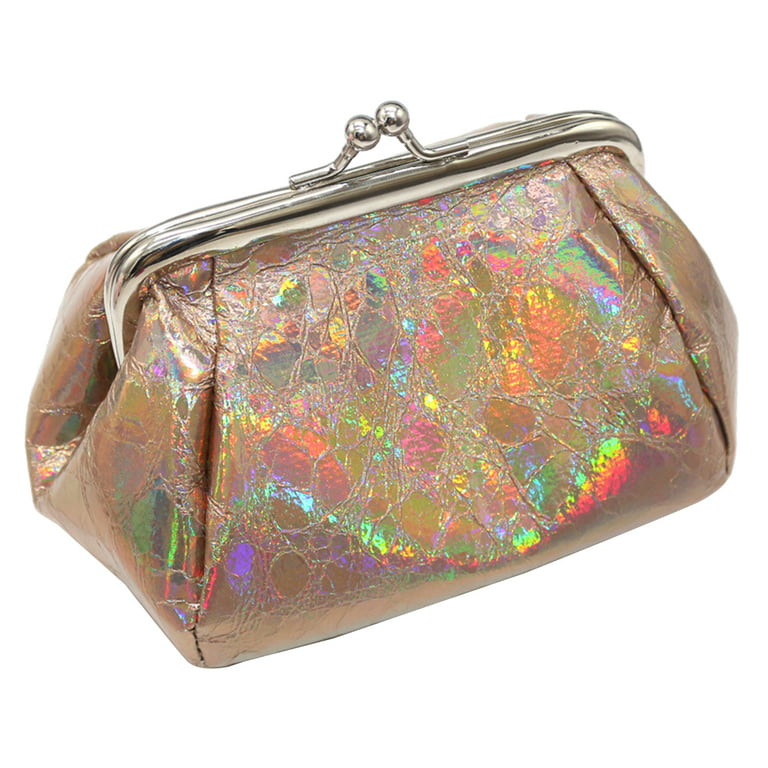 Travelwant Hologram Coin Purse, Iridescent Clutch Purse Kiss Lock Change Pouch Holographic Makeup Bag Laser Women Wallet, Women's, Size: 13, Brown