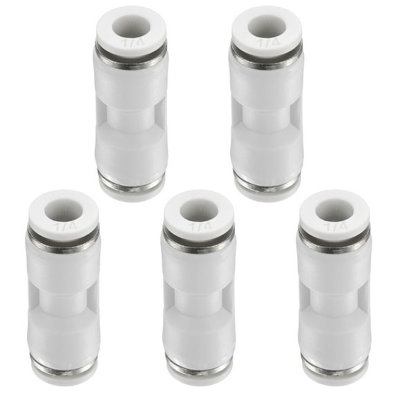 5pcs 1/4" x 1/4" Pneumatic Push to Connect Fittings Straight Union, White