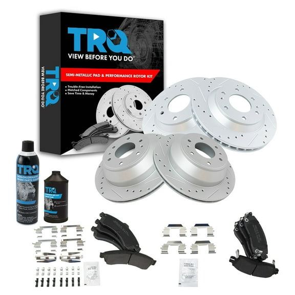 TRQ Metallic Brake Pad & Performance Rotor Front Rear Kit w/Chemicals BKA15982