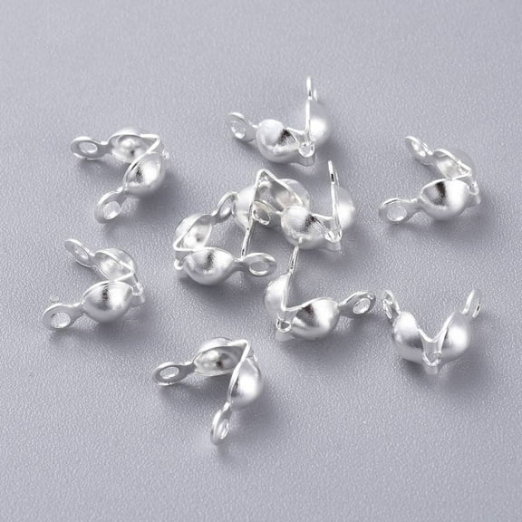 304 Stainless Steel Bead Tips Calotte Ends Clamshell Knot Cover Silver 7x4mm Hole: 1.2mm Fit For 3mm Ball Chain