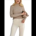 thumbnail image 3 of Suéter de Cuello Alto Acanalado para Mujer, Larga, Blusa Térmica de Peso Medio Caqui un Tamaño, 3 of 10