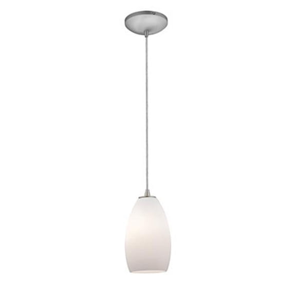 Janine Inari Silk 28012-1C-BS-OPL 1 Light Glass Pendant In Brushed Steel With Opal Glass