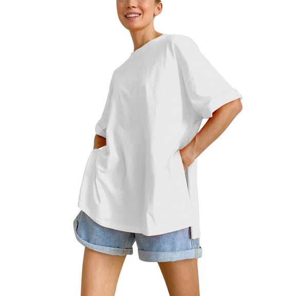 OSOLU Women Casual Spring Summer Solid Color White T-Shirt Short Sleeve O-Neck Tshirts Tee Tops Versatile Dailywear