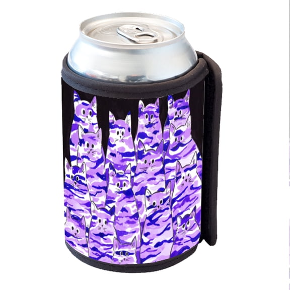 KuzmarK Insulated Drink Can Cooler Hugger - Purple Camo Camouflage Kitties Abstract Cat Art by Denise Every