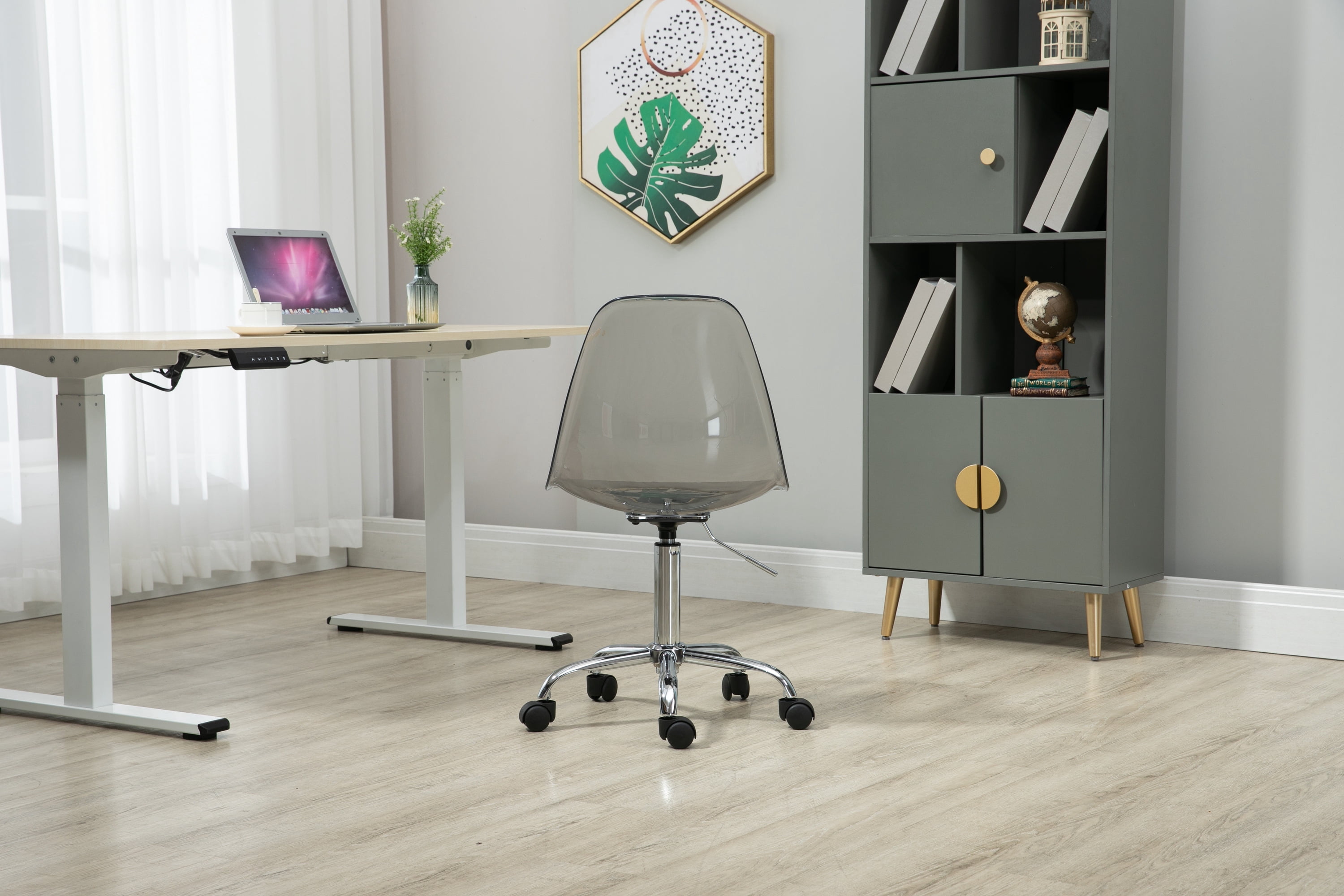 Luccalily Clear Acrylic Rolling Chair,Modern Small Cute Armless Vanity Rolling Plastic Chair Home Office Lucite Ghost Chairs with Adjustable Height and Wheels