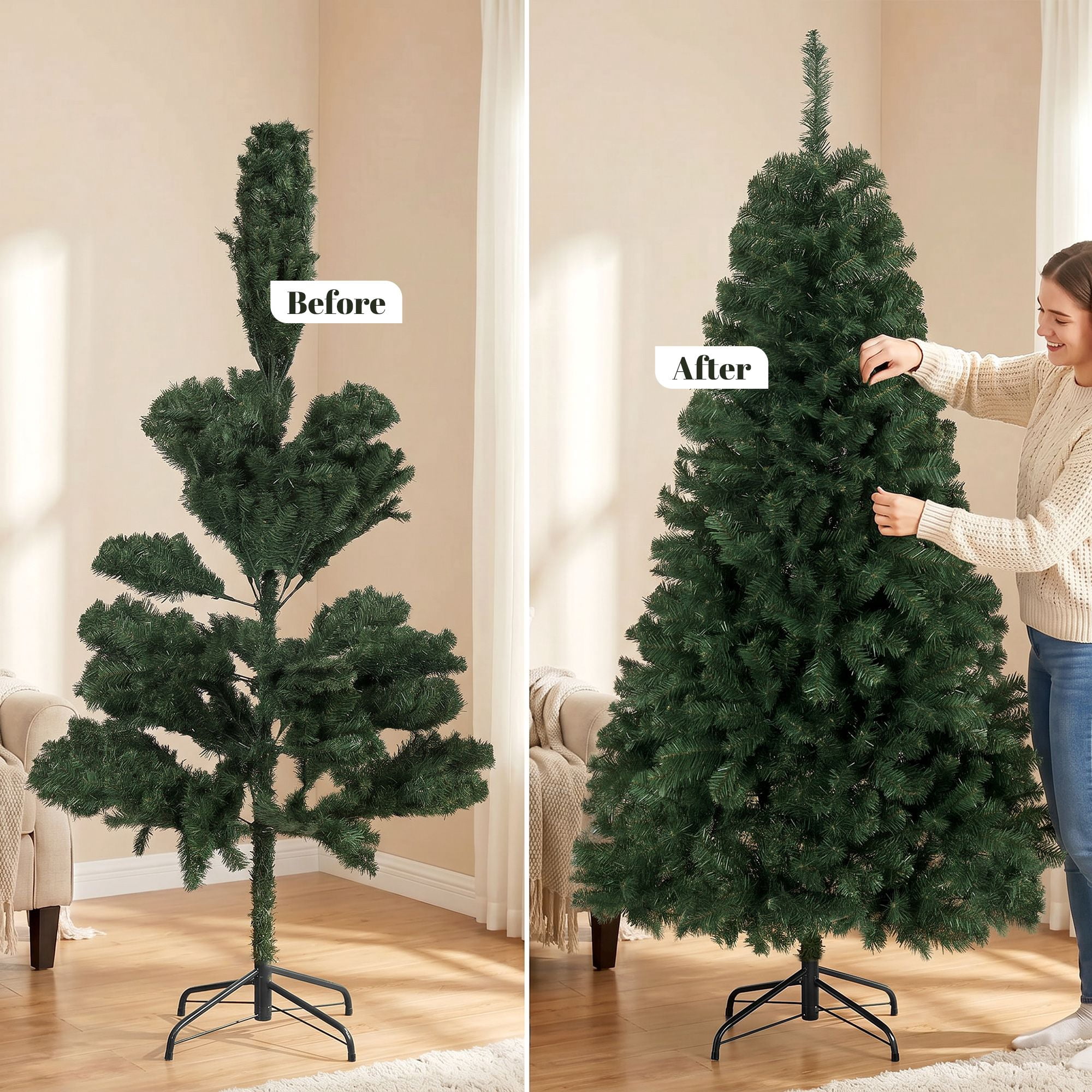 6 ft Artificial Christmas Tree, Norway Spruce Tree, Hinged Xmas Tree with Metal Stand