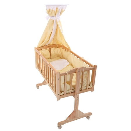 Jaxpety Baby Crib Bed Infant Toddler Lockable Cradle Rocking Baby Child Nursery Furniture Yellow