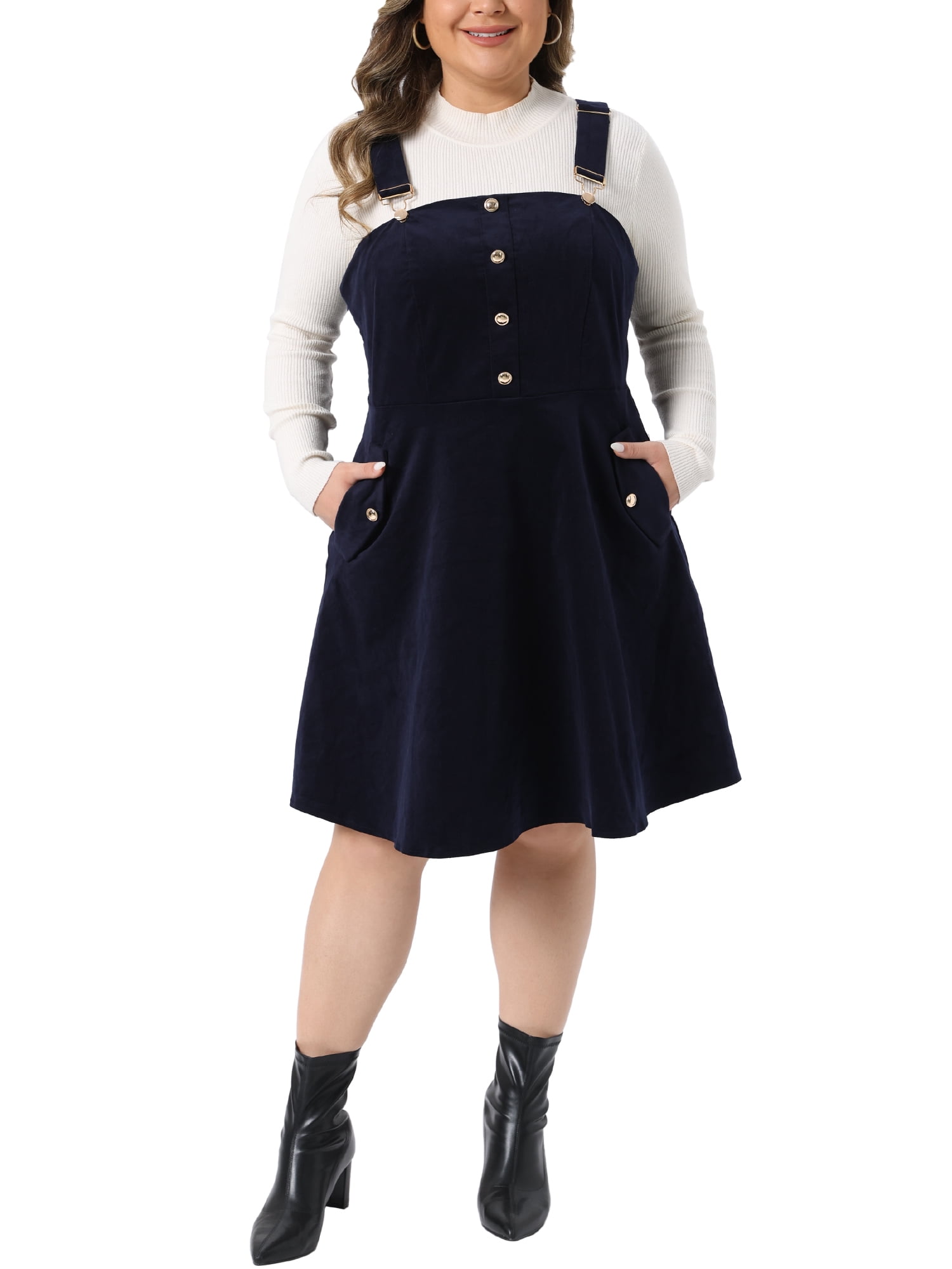 Agnes Orinda Women's Plus Size Corduroy Pinafore Short Dress
