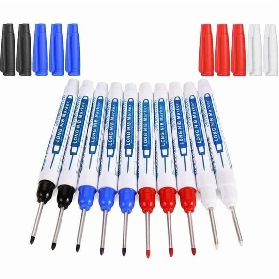 Deep Hole Markers, 10pcs Carpenter Marker, 30mm Long Tip Permanent Marker Pen, Precision Construction Marker (Black Blue Red White).