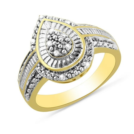 Gold Teardrop Ring - 0.15Ct TW Diamond Teardrop Ring in Gold Plated Sterling Silver