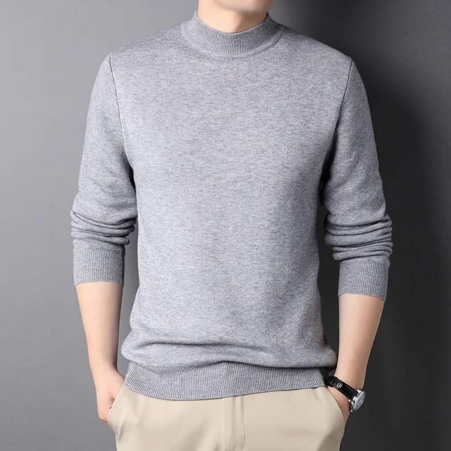 Suéter de otoño e invierno para hombre, camisa base de color sólido fino para hombre, suéter cálido para jóvenes, suéter para hombre