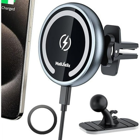 FU1999for Magsafe Car Mount Wireless Charger Magnetic Fast Charging Compatible with iPhone 16,15,14,13,12,Pro Max,Mini,Magsafe Case, Air Vent and Stick On Dashboard Car Phone Holder