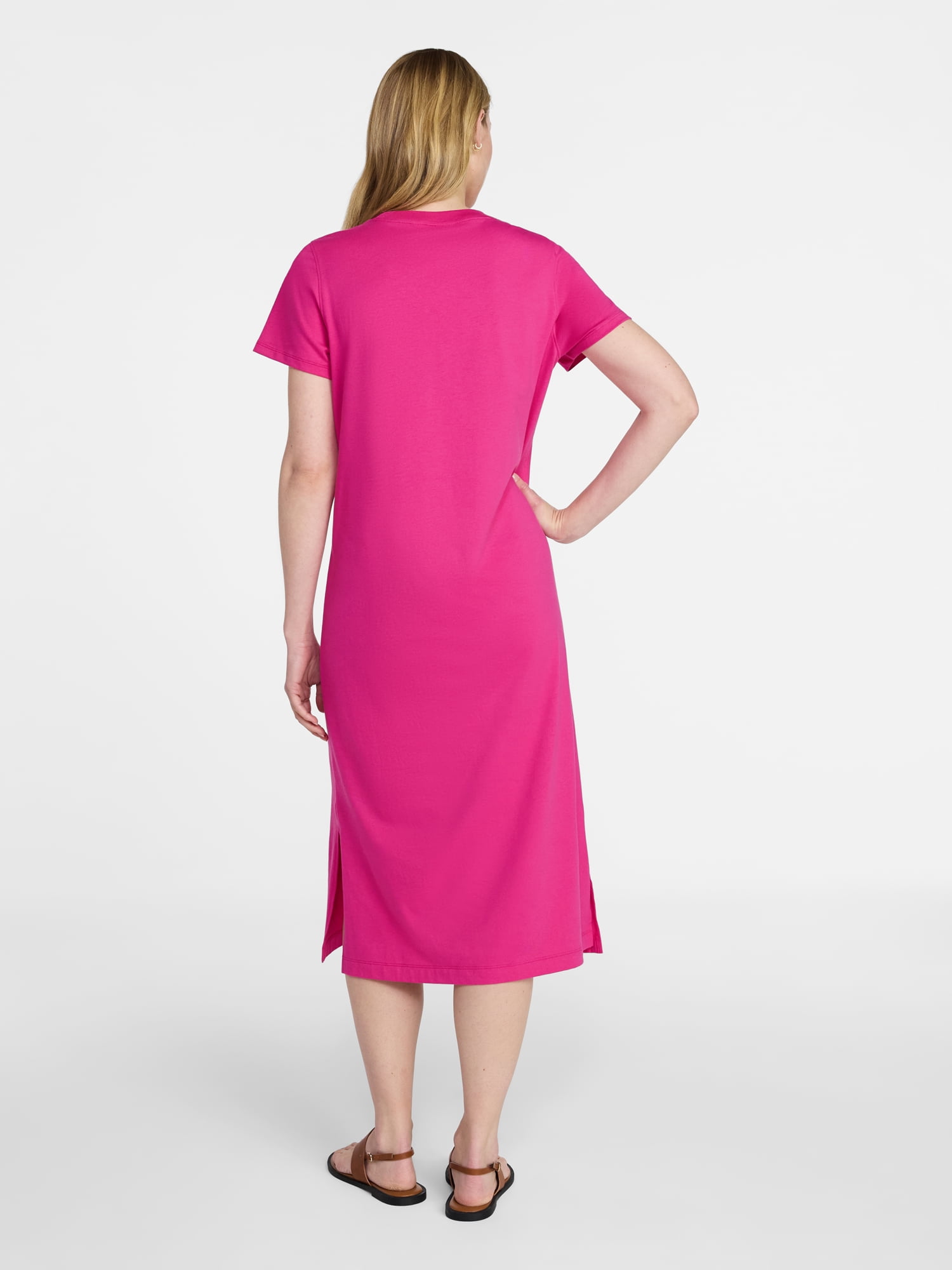 Time and Tru Women's Cotton Midi T-Shirt Dress with Short Sleeves, Sizes XS-XXXL