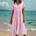 thumbnail image 5 of Blmnix Women's Dresses Vacation Dress Beach Dress Fit & Flare Petticoat V-Neck Short Sleeve Cocktail-Length Womens Summer Dresses Casual,M, 5 of 6