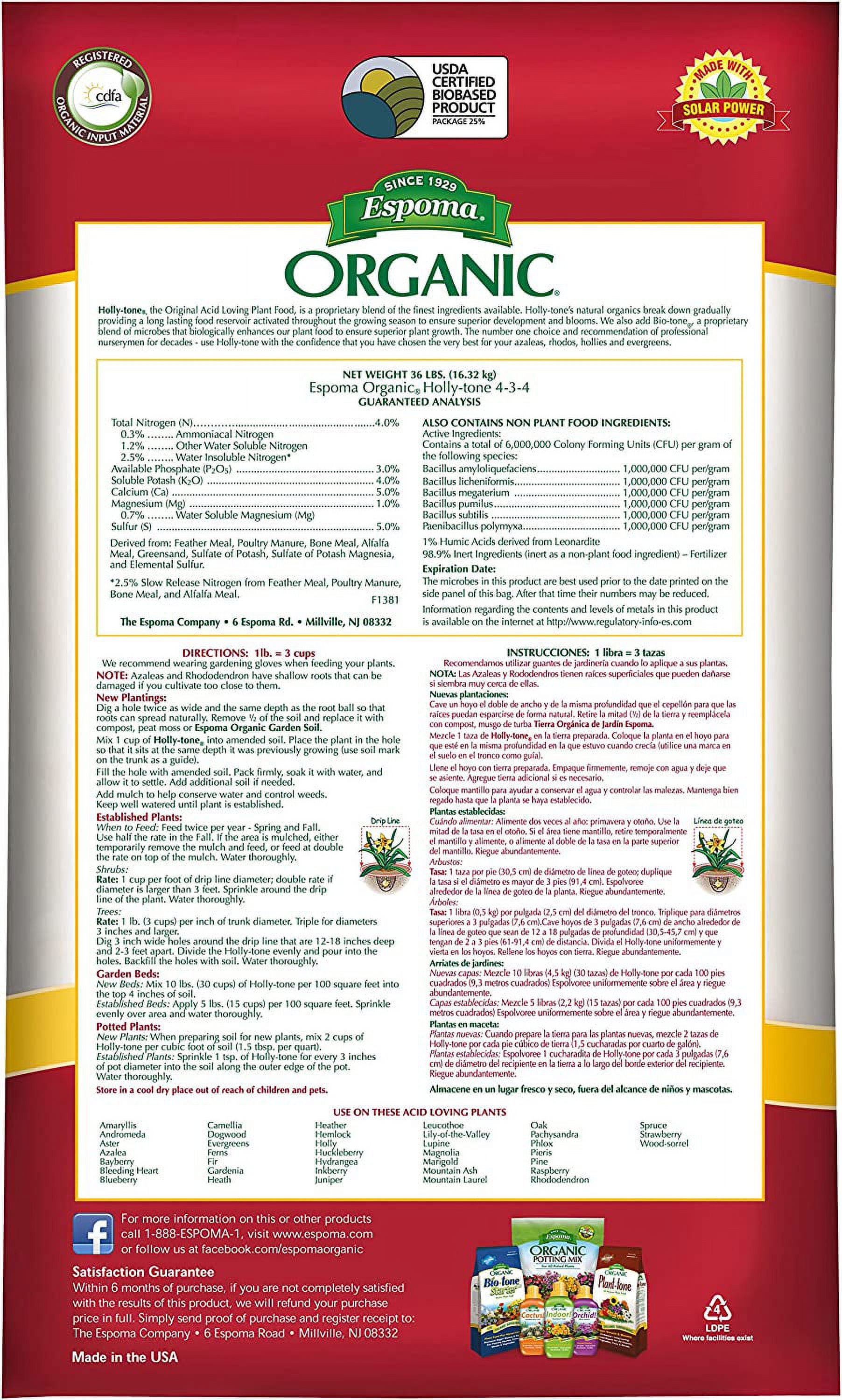 MianAo Holly-tone Organic Plant Food - 4-3-4 NPK, Acid-Loving Plants - 36 lbs