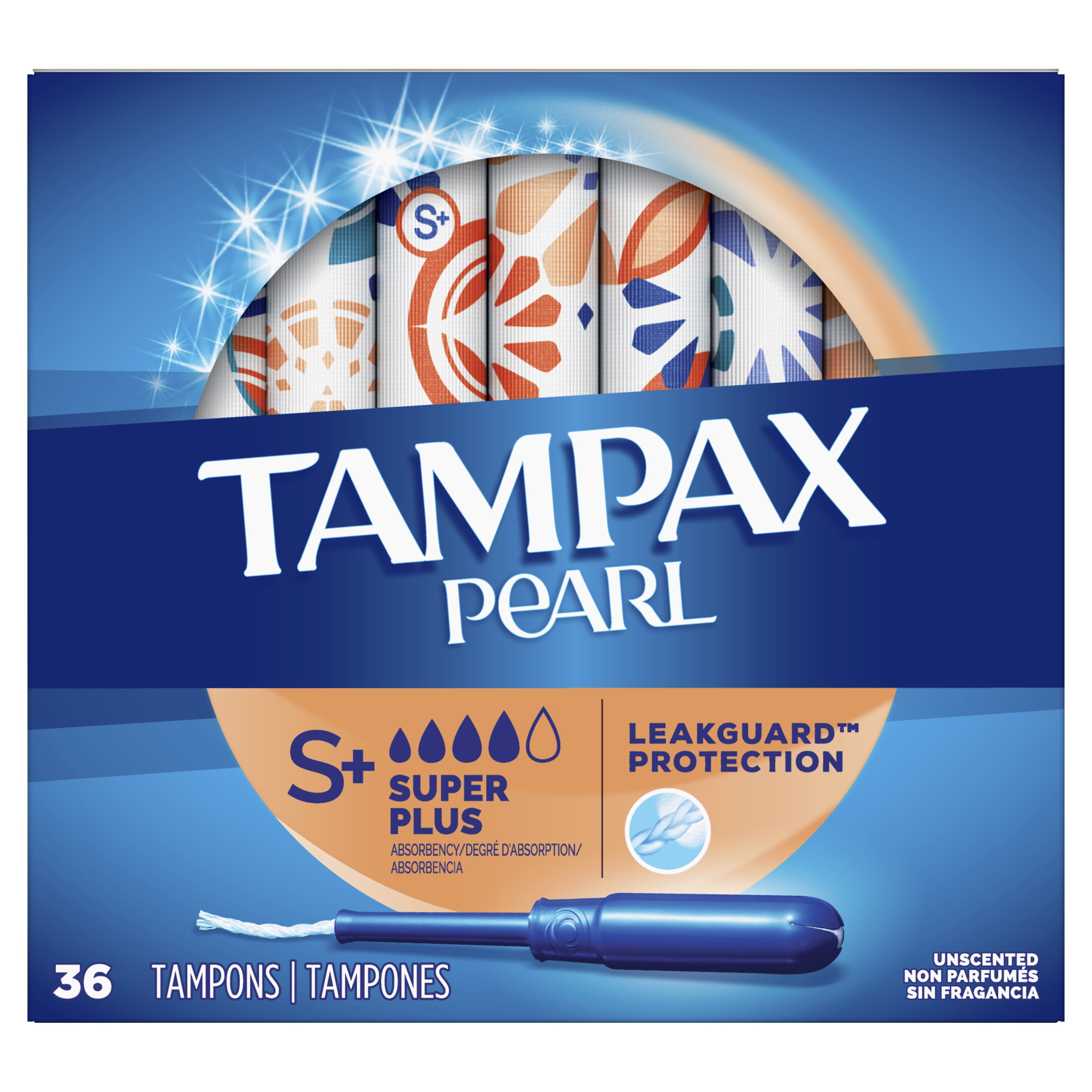 Tampax Pearl Super Plus Absorbency Plastic Tampons, Unscented, 36 Ct