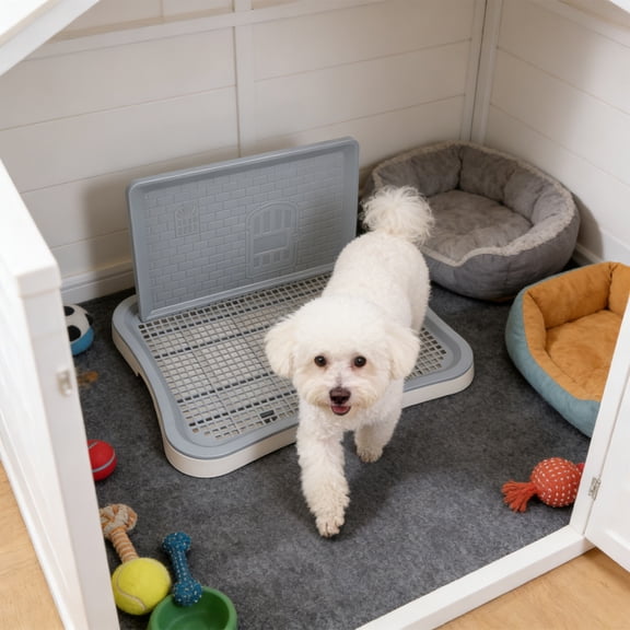HOARBOEG Dog Potty Tray with Spatter Guard - Indoor Dog Toilet with Removable Grid, Pee Pad Holder for Small Medium Large Dogs, Housebreaking Training Litter Box