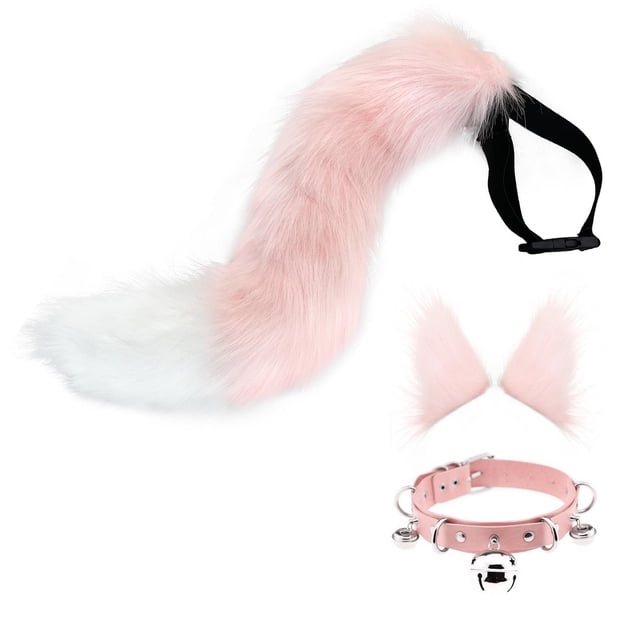 Jumpingount Cosplay Costume Set Cat Ears Tail Long for Role Play Masquerade Disfraces de disfraces Rosa Multi