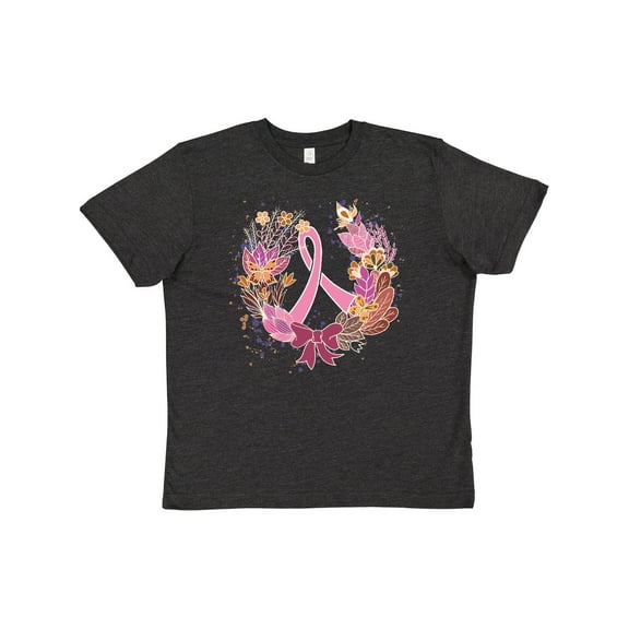 Inktastic Breast Cancer Awareness Wreath Pink Ribbon Youth T-Shirt