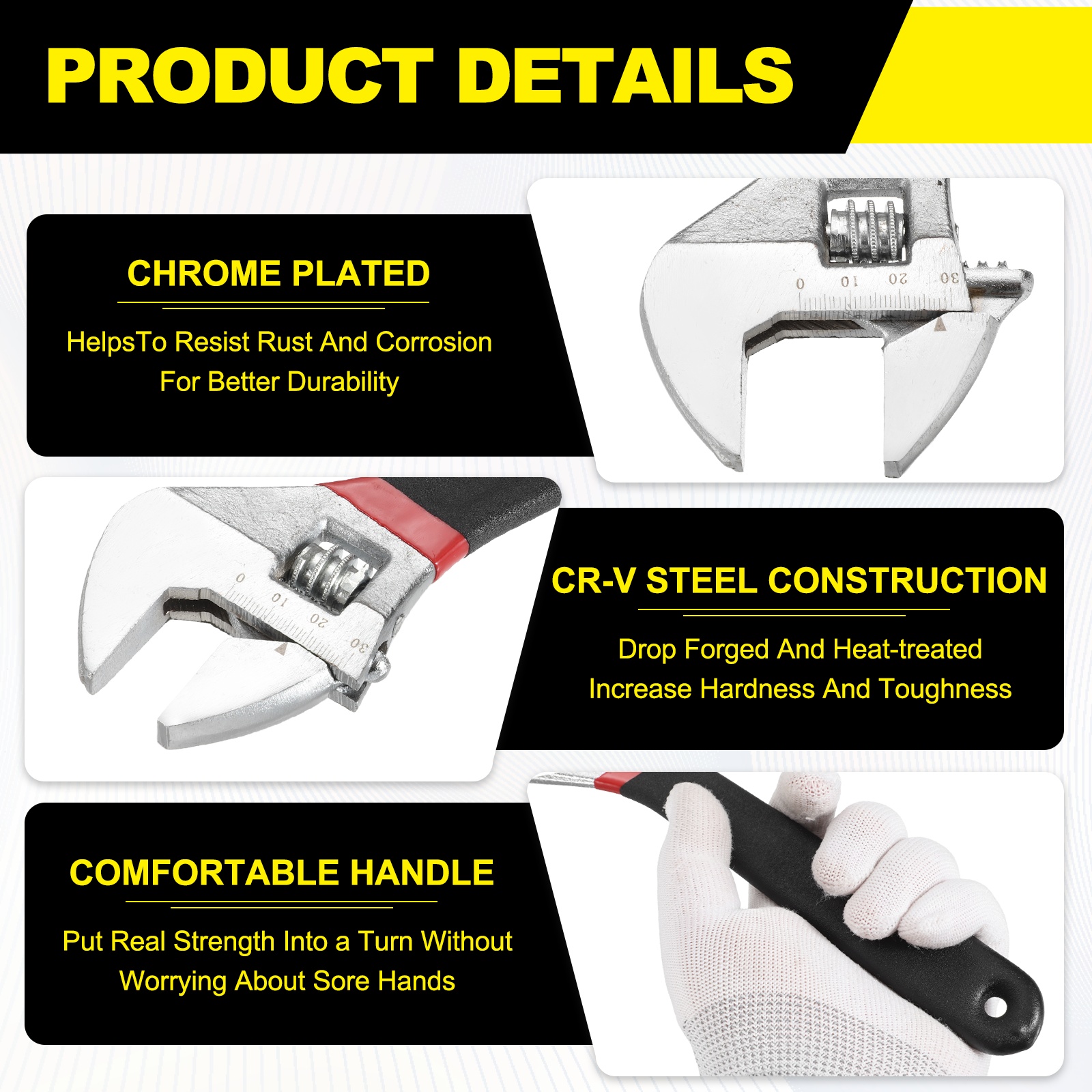 Uxcell Adjustable Wrench 10" High Carbon Steel Industrial Wide Jaw Wrench Adjustable Repairs Spanner Tool with Graduated Scale for Home Garage Workshop Plumbing, Black-Red