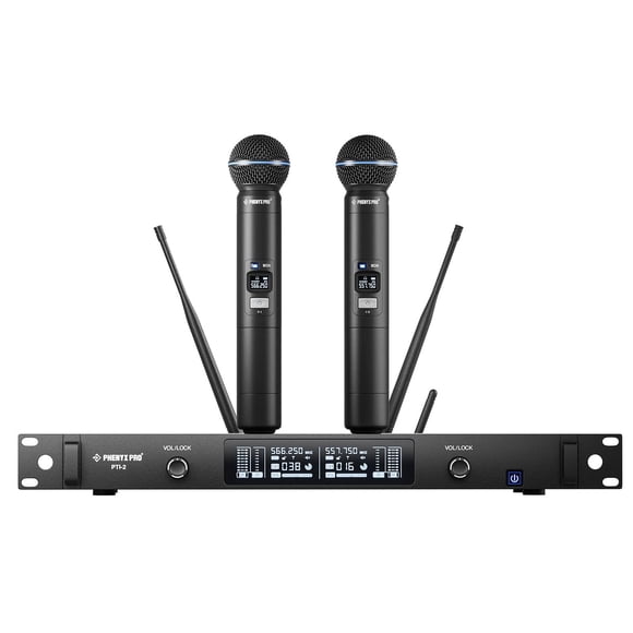 Sistema de micrófonos inalámbricos Phenyx Pro PTI-2 con 2 micrófonos, alcance de 100 m