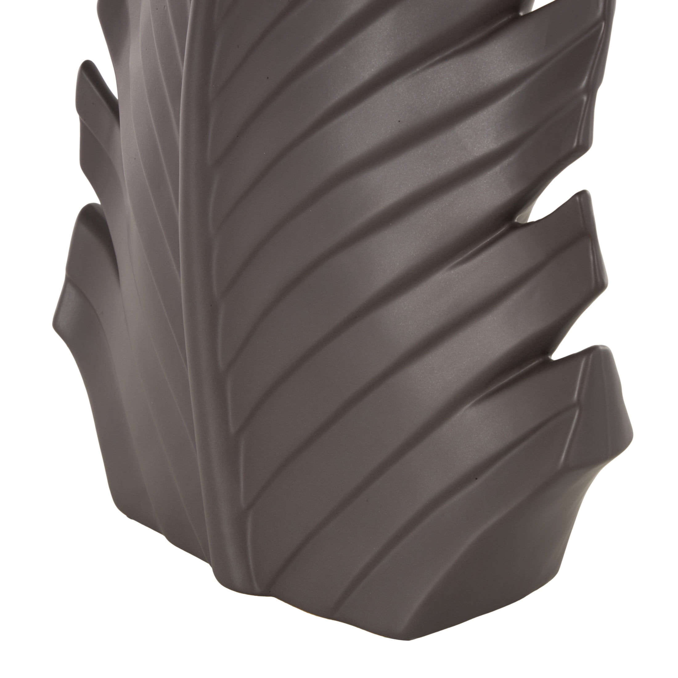 DecMode 17" Palm Tree Curved Leaf Black Ceramic Vase