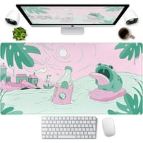 Pink Green Cute Desk Mat Kawaii Cartoon Frog Mousepad Cute Anime Mouse Pad Desk Protector 31.5x15.75 in, Kawai Aesthetic Laptop Keyboard Mat, Large Gaming Desk Pad Office Decor for Women Girls