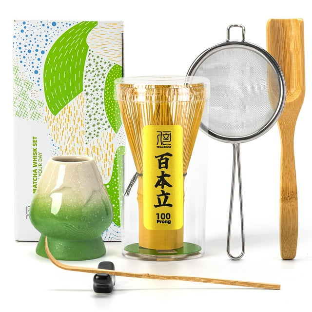 Juego de batidores para matcha TEANAGOO, 100 puntas con soporte, 6 unidades