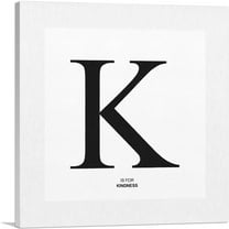 ARTCANVAS Modern Black and White Gray Serif Alphabet Letter K Canvas Art Print - Size: 18" x 18" (0.75" Deep)