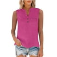 thumbnail image 5 of BLOCLOALO Tank Tops Tunic Tops Loose Button Shirt Top Stand Solid Color Sleeve Collar Casual Women's Shirt Women's Shirt V Neck Blouses for Women Cotton Blouse Loose Tank Tops for Women Hot Pink Xl, 5 of 9