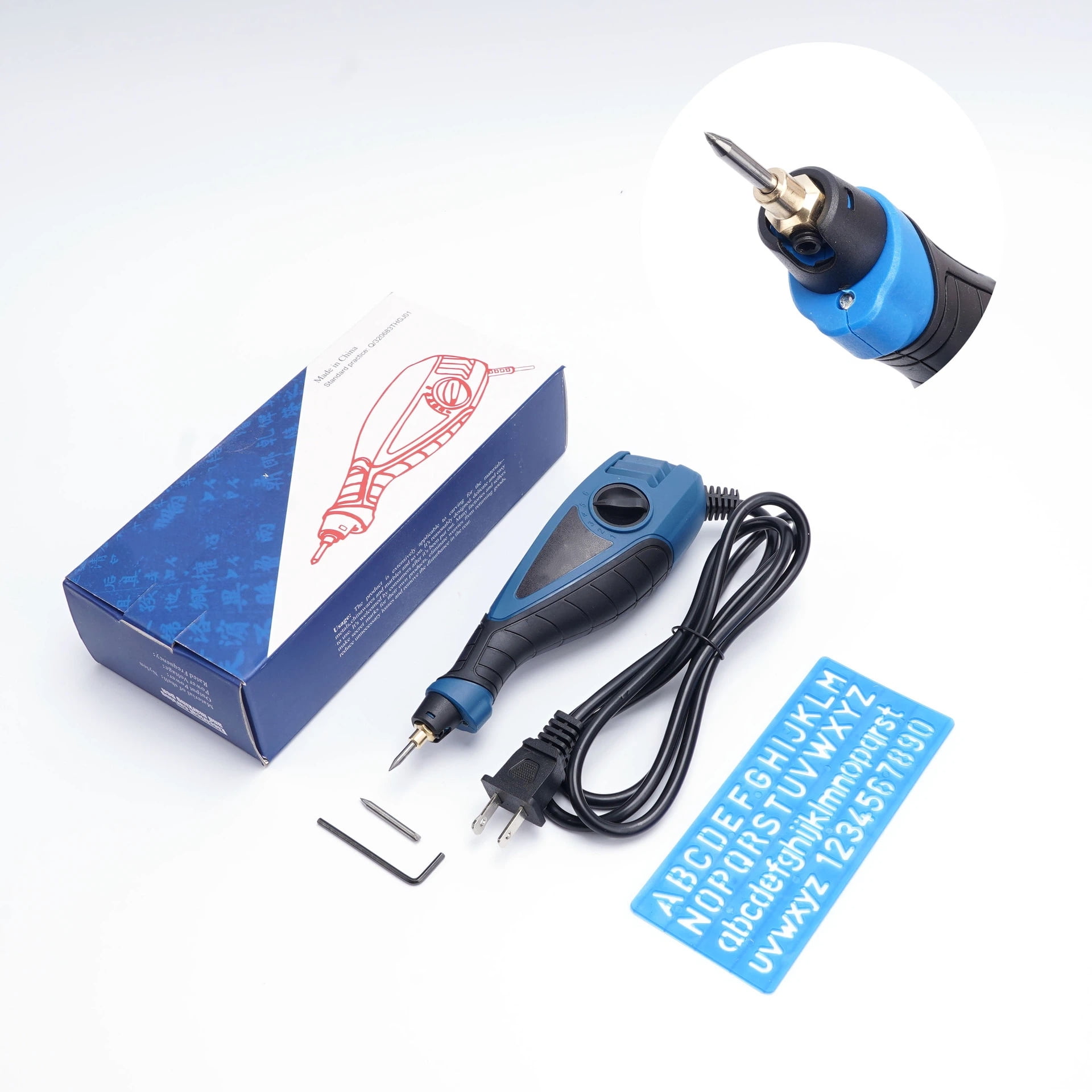Engraver Pen, 25W 6 Speed Engraving Pen for Metal, Wood, Glass and Plastic, Handheld Engraving Etching Tool with Tungsten Carbide Steel Bit and Hex Key Ink blue 220V
