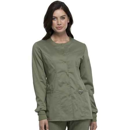

Cherokee Workwear Revolution Women s Warm Up Scrubs Jacket Snap Front WW310