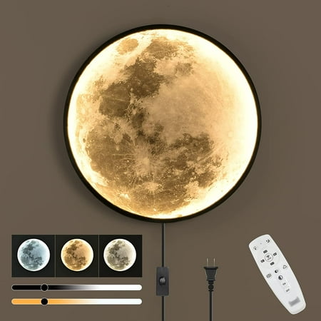 

Dimmable Moon Wall Sconce Plug in Modern LED Wall Light with Remote Control 19.7 inch 24W Black Wall Lamp Indoor Wall Mounted Lighting Ceiling Light Fixture for Living Room Bedroom（Moon）