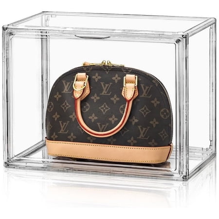 ZVZM Clear Acrylic Display Box for Handbag Stackable with Magnetic Door Organizer for Closet Collectibles Showcase,Shoe Box, Bag Organizer 1 Packs