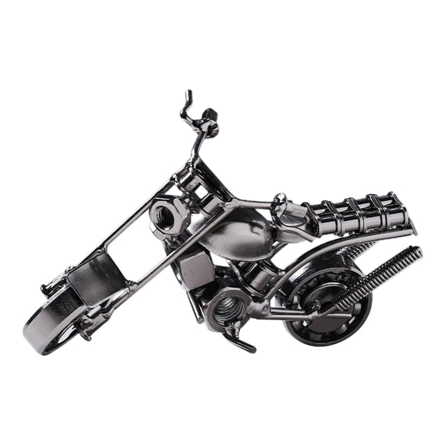 Silver Metal Iron Motorcycle Model Ornament, Creative Tv Cabinet Entryway Decor, Silver Finish
